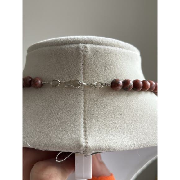 Brick Red Jasper Bead Necklace Beads Large Rectangle Pendant 20” - Picture 3 of 6